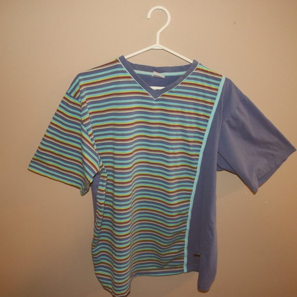 RETRO Half And Half Striped Tee Shirt - Picture 1 of 4